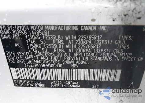 2014 Toyota Rav4 Le from USA, damaged, VIN 2T3ZFREV9EW100910